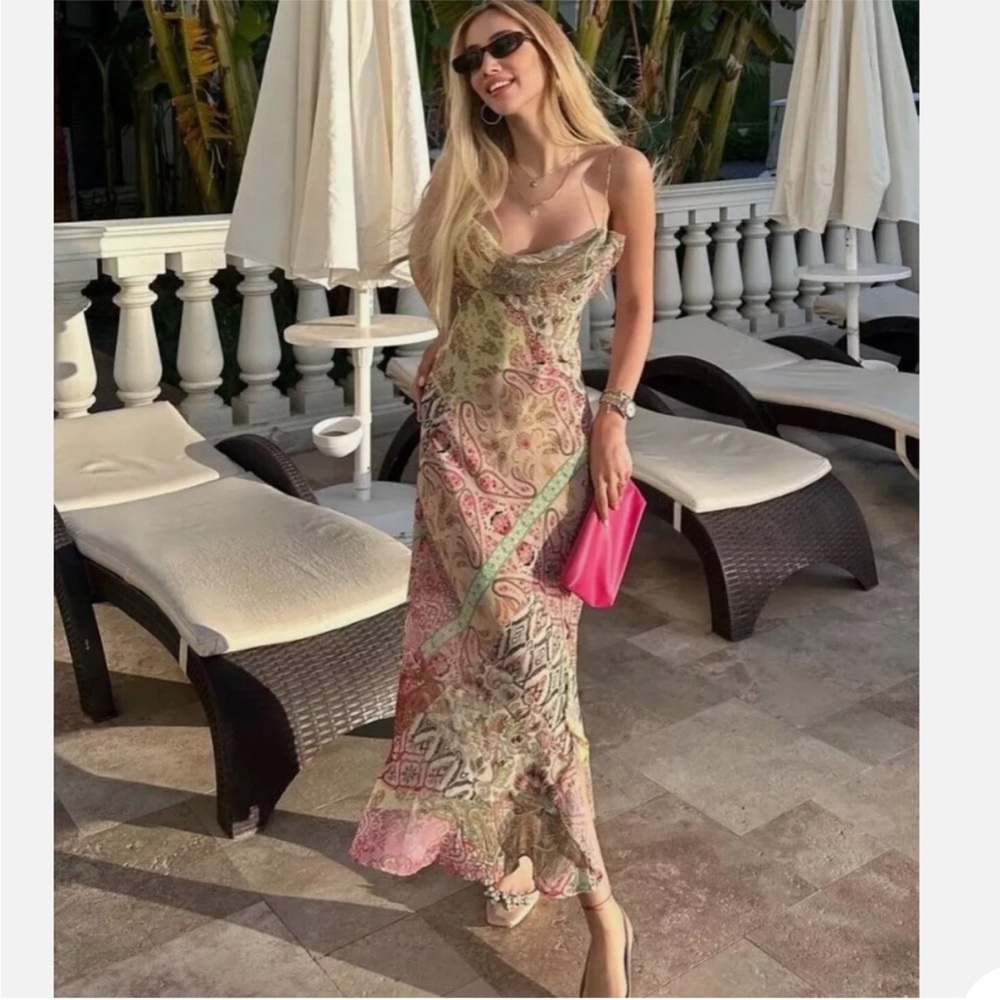 ZARA PATCHWORK PRINTED SLIP DRESS